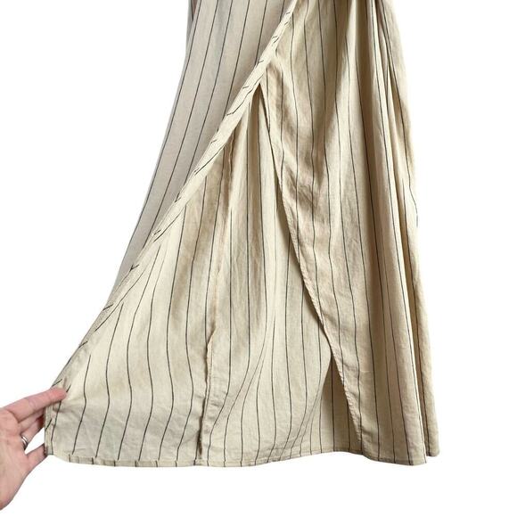 Urban Outfitters Quebec Linen Side-Tie Midi Wrap Dress Striped in Cream, Medium - Picture 9 of 13